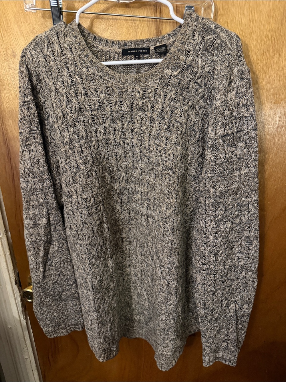 Jean Pierre Marled Taupe Cable Knit Crewneck Sweater